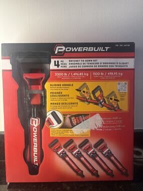 POWERBUILT Ratchet Tie Down Set (4pc) with Extra-Wide Cushioned Sliding Handles